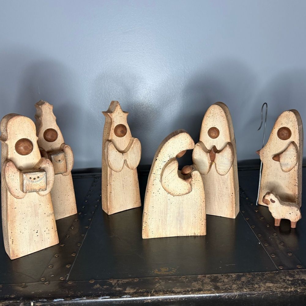 Vintage Danish Contemporary Nativity Christmas Scene Wood Creche Minimalist